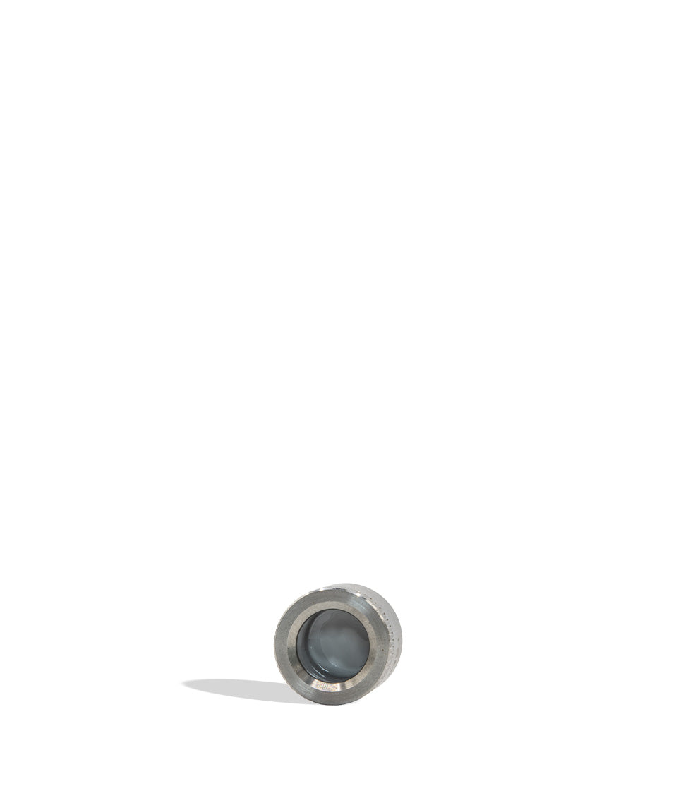 Wulf Pocket Mini atomizer/chamber laid horizontally on a white background with a soft cast shadow showing top view inside of the main chamber.