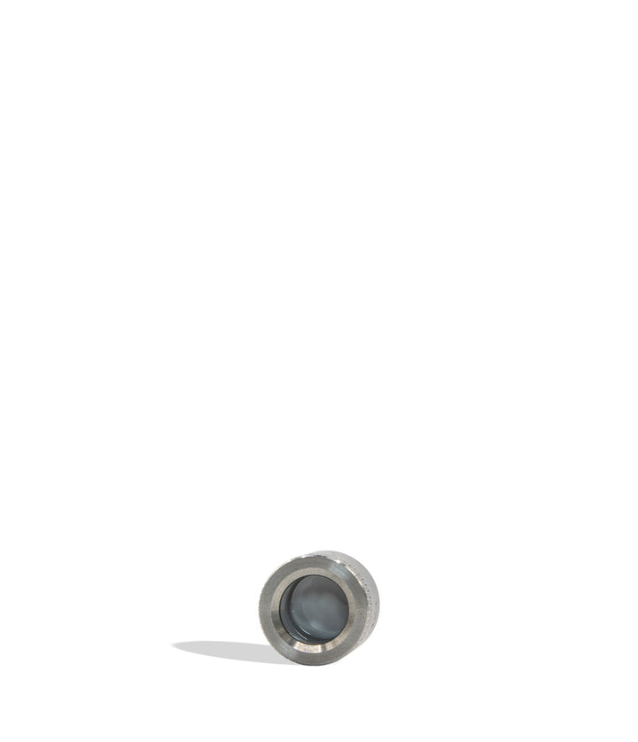 Wulf Pocket Mini atomizer/chamber laid horizontally on a white background with a soft cast shadow showing top view inside of the main chamber.