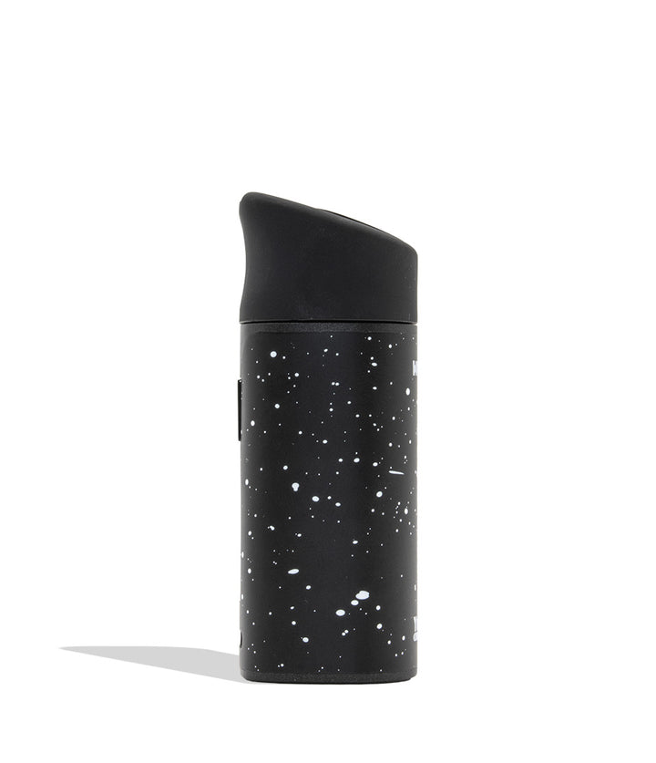 WULF MODS Pocket Mini concentrate vaporizer in black white spatter, featuring a vertical rainbow LED indicator light on the side, shown against a plain white background. Side View