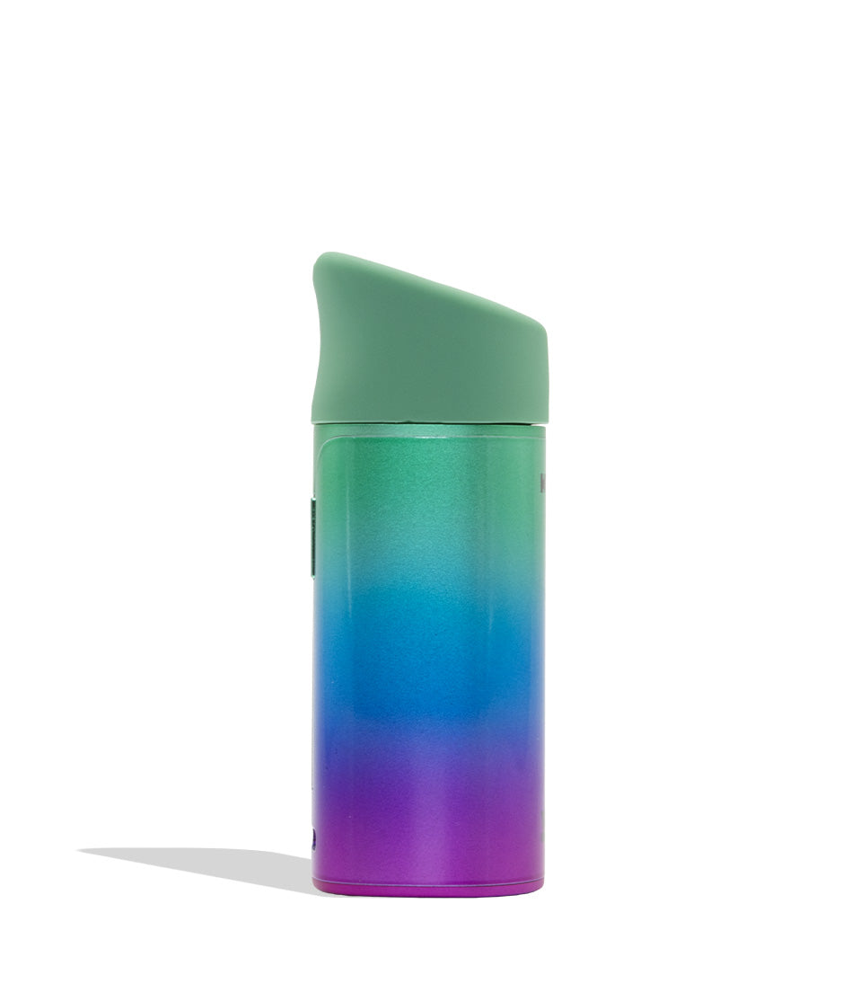 WULF MODS Pocket Mini portable concentrate vaporizer in full color gradient details, featuring a vertical rainbow LED indicator light on the side, shown against a plain white background. Side view