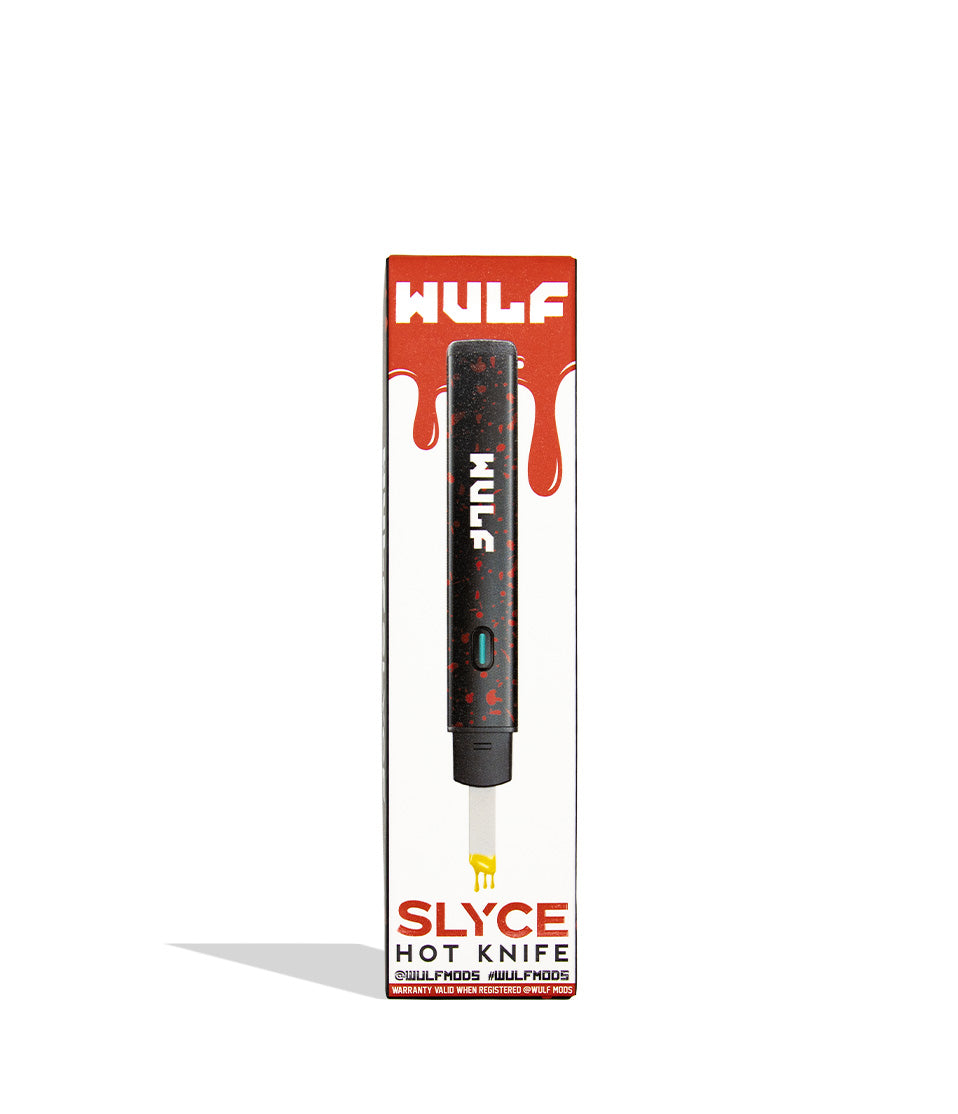 Wulf Slyce hot knife dab tool in black red spatter individual packaging on white background