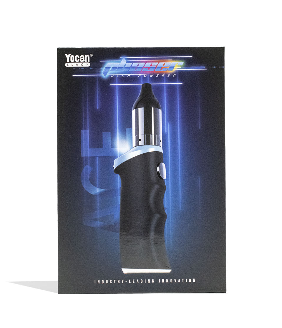 Blue Yocan Black Phaser Ace Wax Vaporizer Packaging Front View on White Background