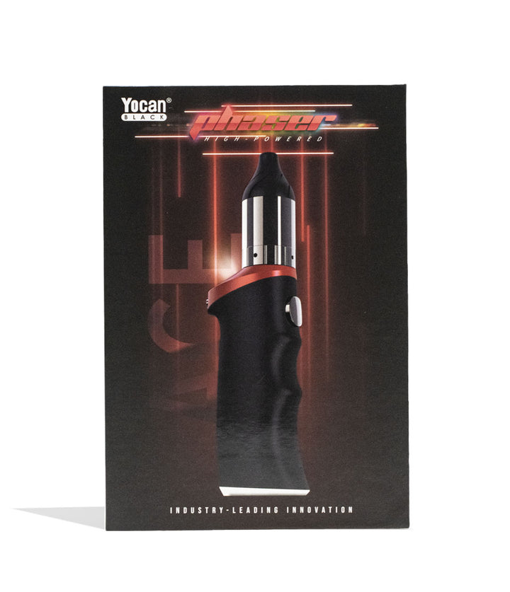 Red Yocan Black Phaser Ace Wax Vaporizer Packaging Front View on White Background