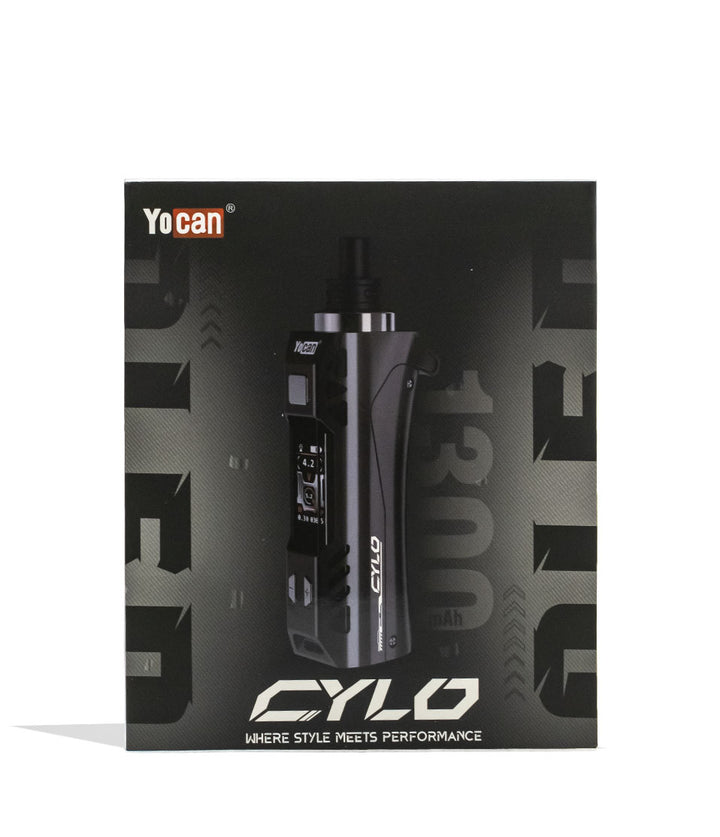 Black Yocan Cylo Wax Vaporizer Packaging Front View on White Background