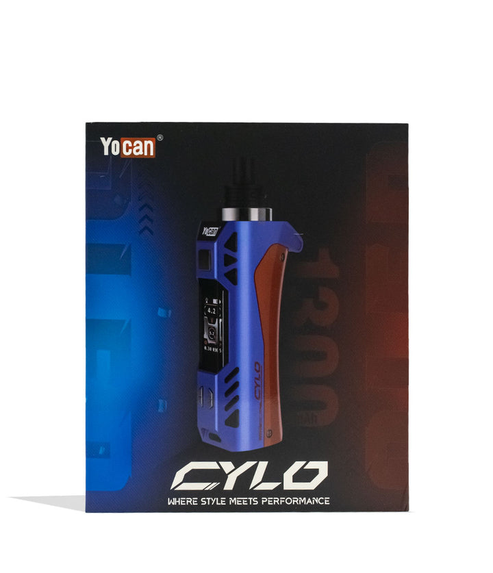 Blue Red Yocan Cylo Wax Vaporizer Packaging Angle View on White Background