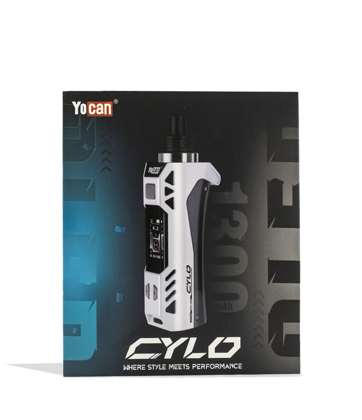 White Black Yocan Cylo Wax Vaporizer Packaging Front View on White Background