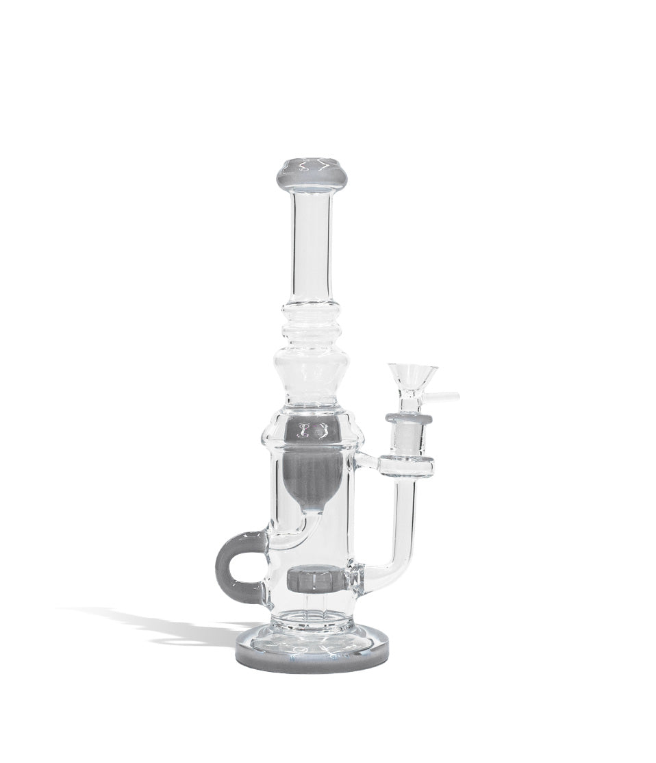 Grey front view 10 inch water pipe with color matching base, perc, difuser, and mouthpiece on white studio background
