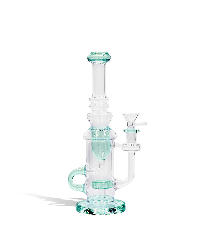 Lake Green front view 10 inch water pipe with color matching base, perc, difuser, and mouthpiece on white studio background