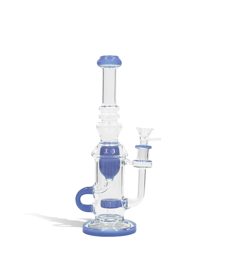 Milky Blue front view 10 inch water pipe with color matching base, perc, difuser, and mouthpiece on white studio background