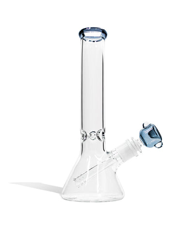 Clear Blue 10 inch 4mm Thick Beaker Water Pipe with Ice Pinch and Colored Bowl on white background