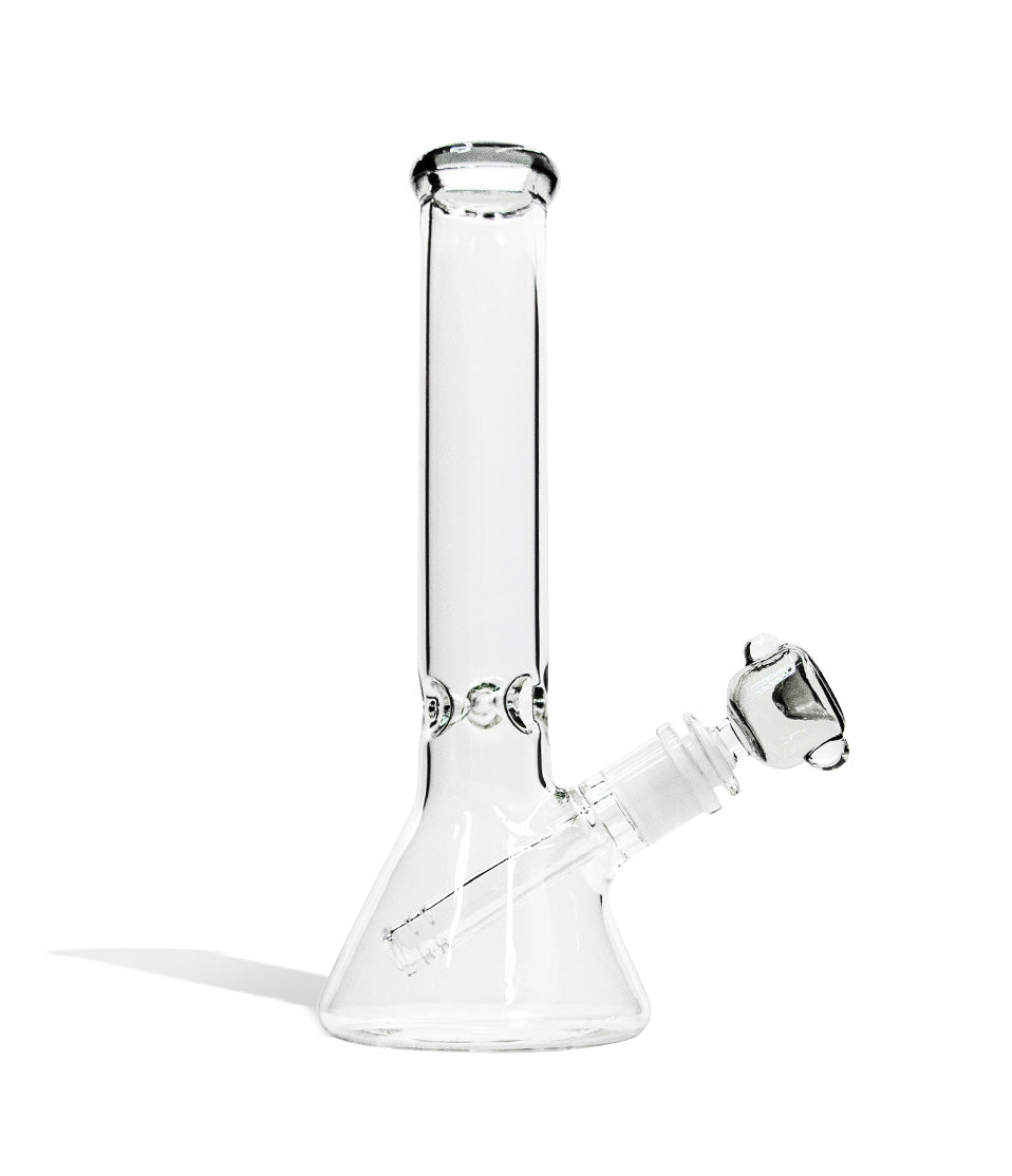 Clear 10 inch 4mm Thick Beaker Water Pipe with Ice Pinch and Colored Bowl on white background