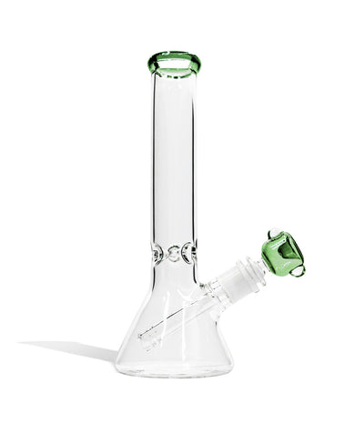 Green 10 inch 4mm Thick Beaker Water Pipe with Ice Pinch and Colored Bowl on white background