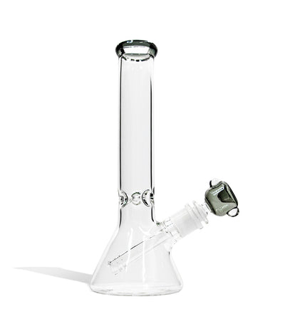 Smokey Grey 10 inch 4mm Thick Beaker Water Pipe with Ice Pinch and Colored Bowl on white background