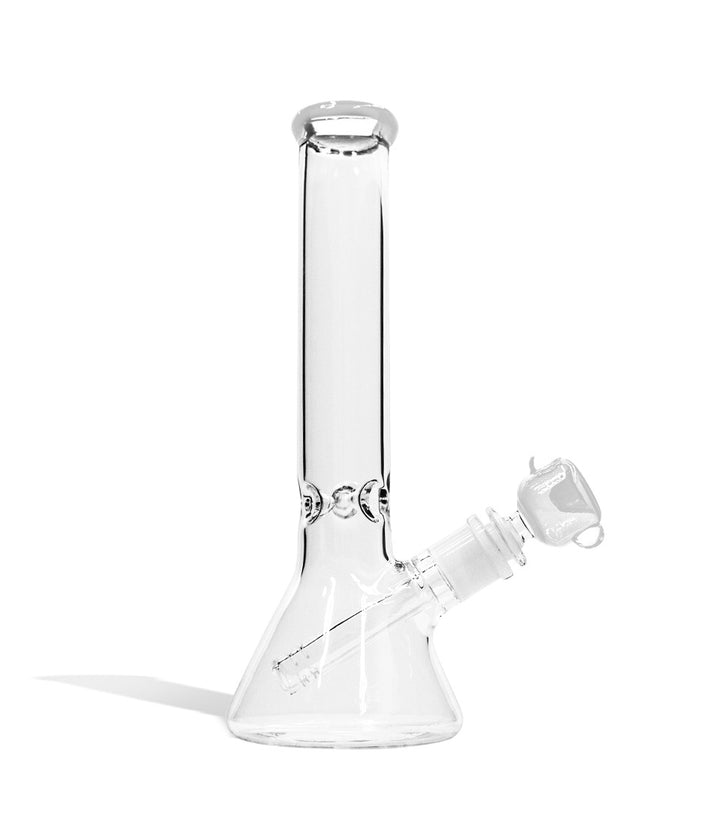 White 10 inch 4mm Thick Beaker Water Pipe with Ice Pinch and Colored Bowl on white background