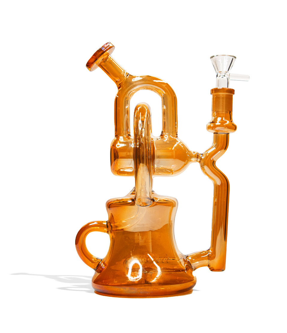 Plated Orange 10 Inch Glass Recycler Water Pipe With Plated Finish on White Background