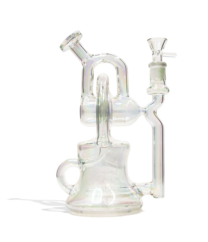 Plated White 10 Inch Glass Recycler Water Pipe With Plated Finish on White Background