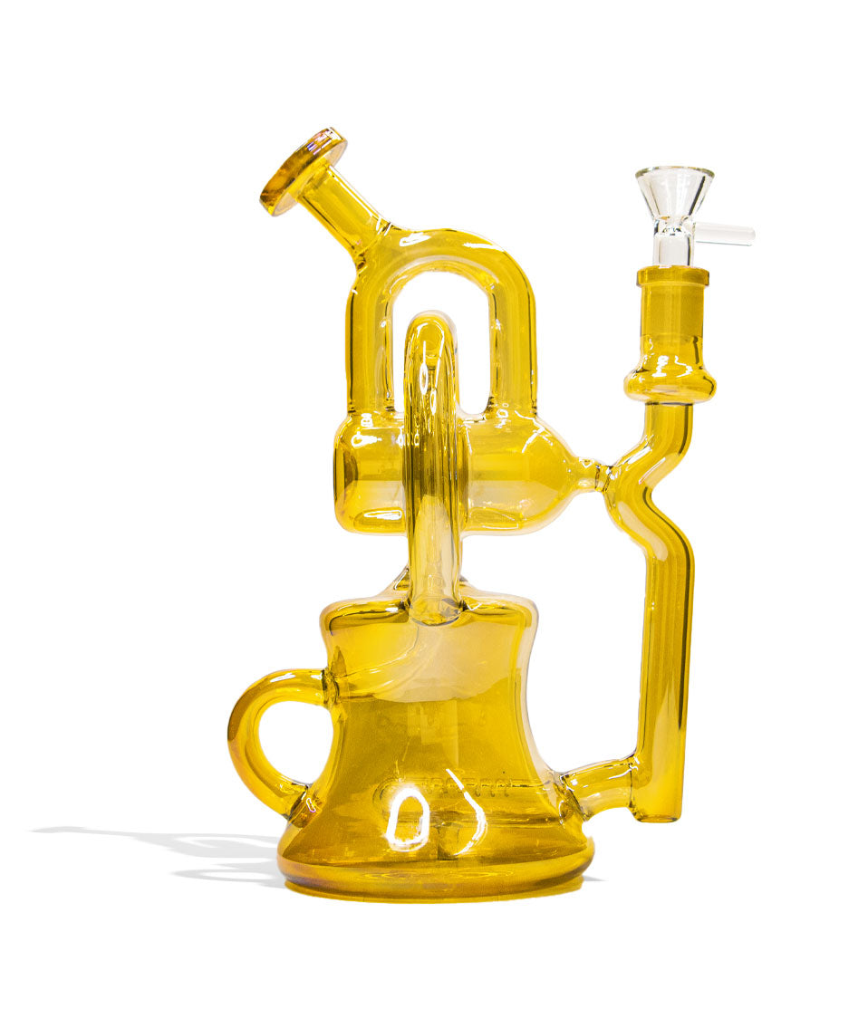 Plated Yellow 10 Inch Glass Recycler Water Pipe With Plated Finish on White Background