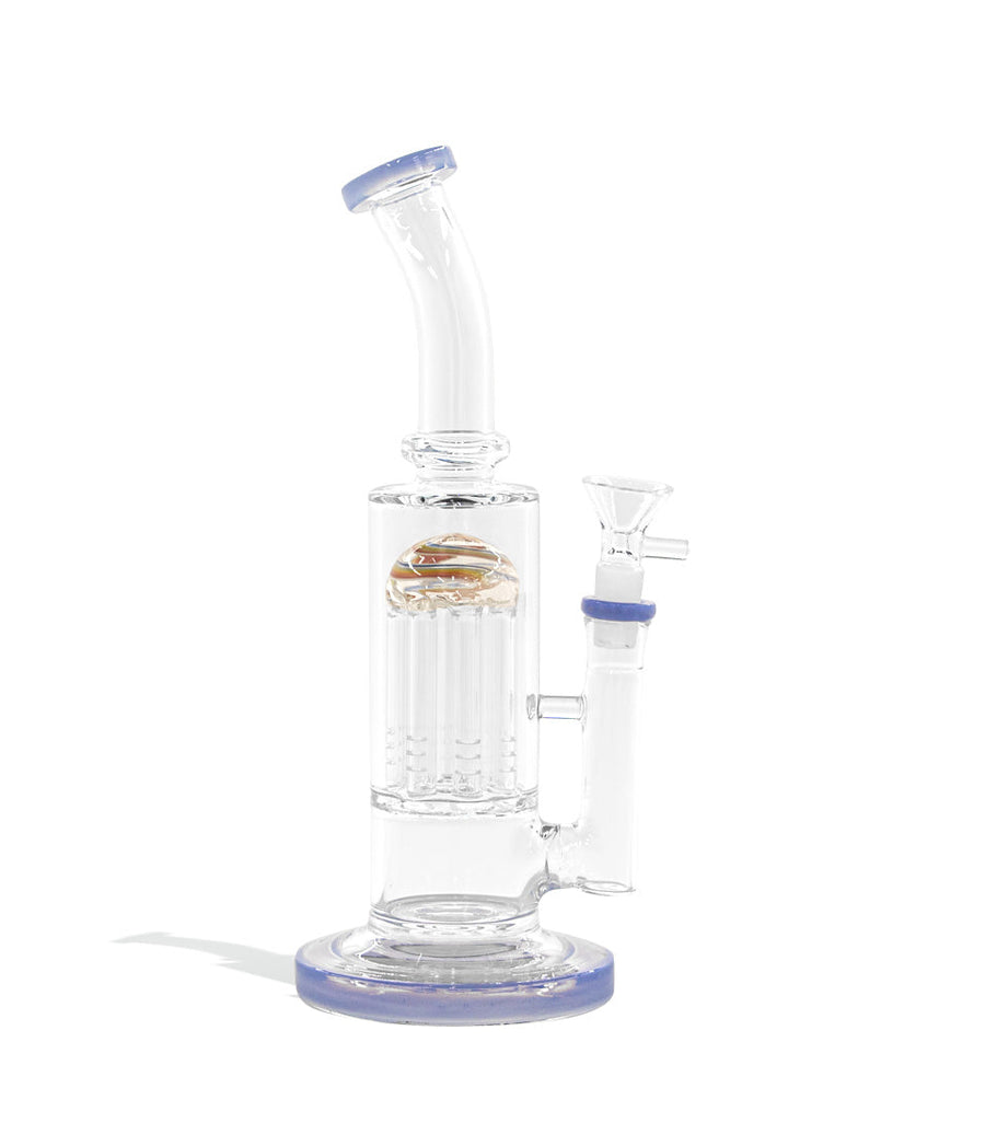Blue 10 Inch Waterpipe with 8 Arm Perc and Bent Mouthpiece on white background