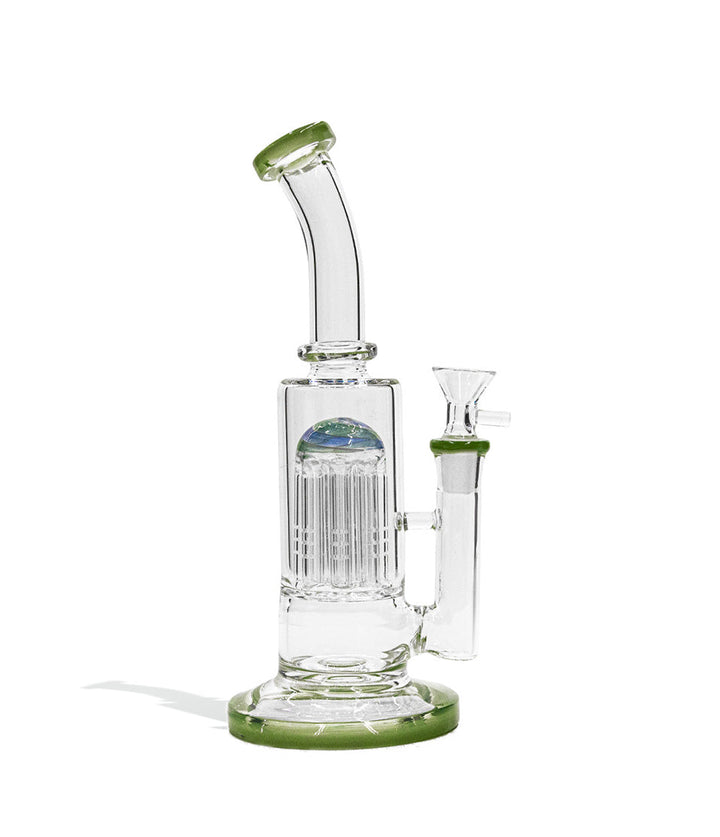 Jade Green 10 Inch Waterpipe with 8 Arm Perc and Bent Mouthpiece on white background
