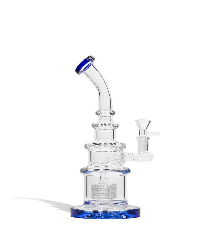 Blue 10 Inch Waterpipe with Honeycomb Perc on white studio background