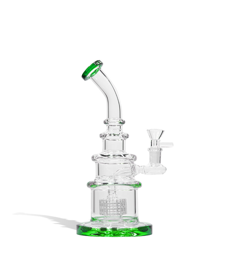 Green 10 Inch Waterpipe with Honeycomb Perc on white studio background