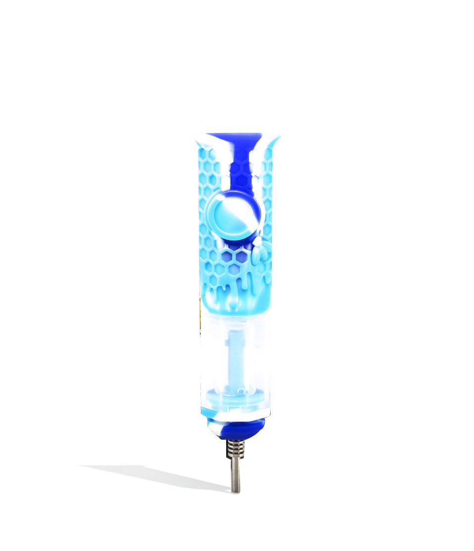 Blue/white 10mm Silicone Nectar Collector Set with Water Filter on white background