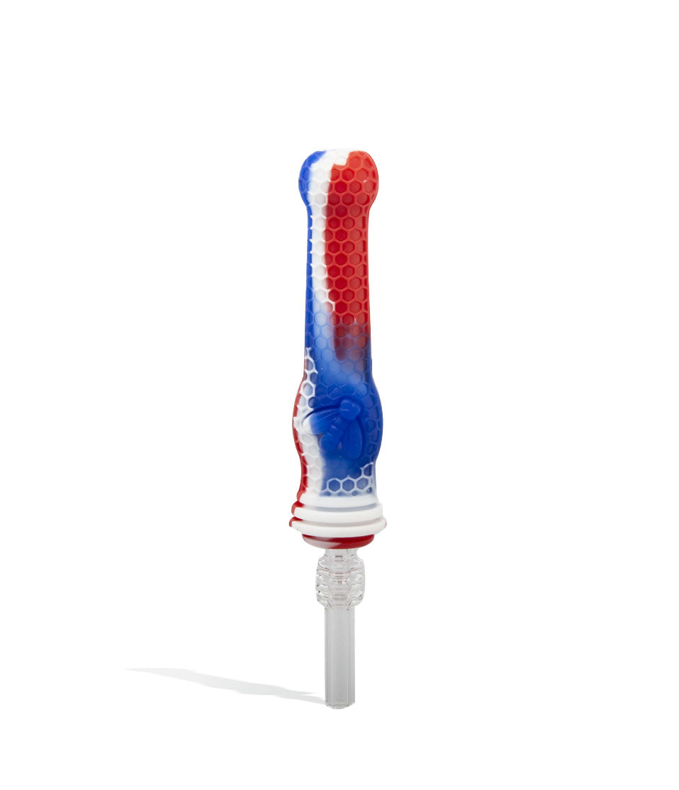 Red/White/Blue 10mm Silicone Nectar Straw with Ti Tip on white background