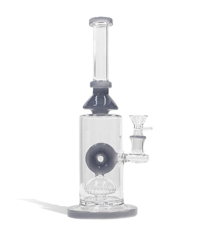 Smokey Grey 11 Inch Waterpipe with Donut Design and Funnel Bowl on white studio background