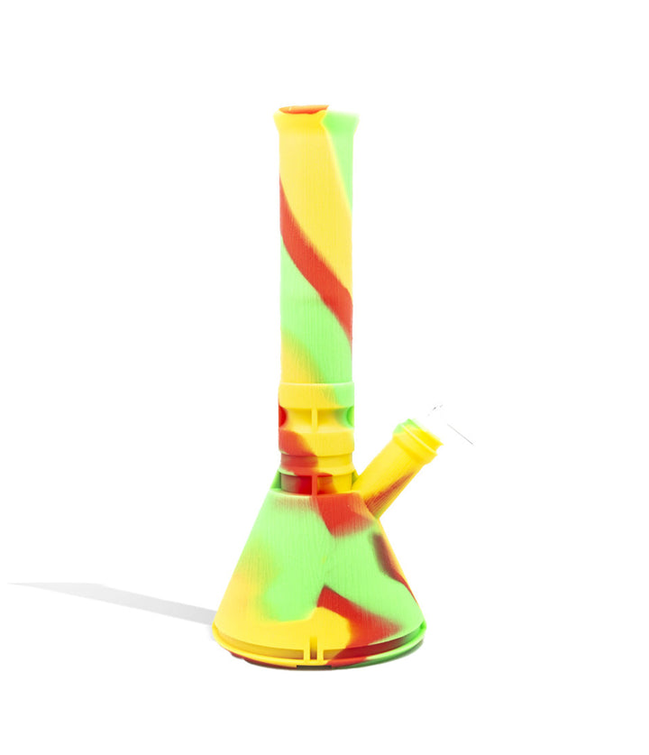 Yellow/Green/Red 13 inch Silicone Beaker Waterpipe with Stash Container on white background