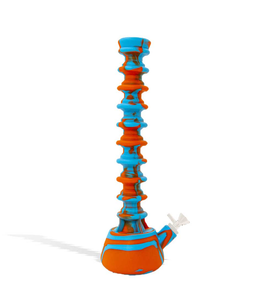 Orange/Blue 14 inch Silicone Extendable Water Pipe on white background
