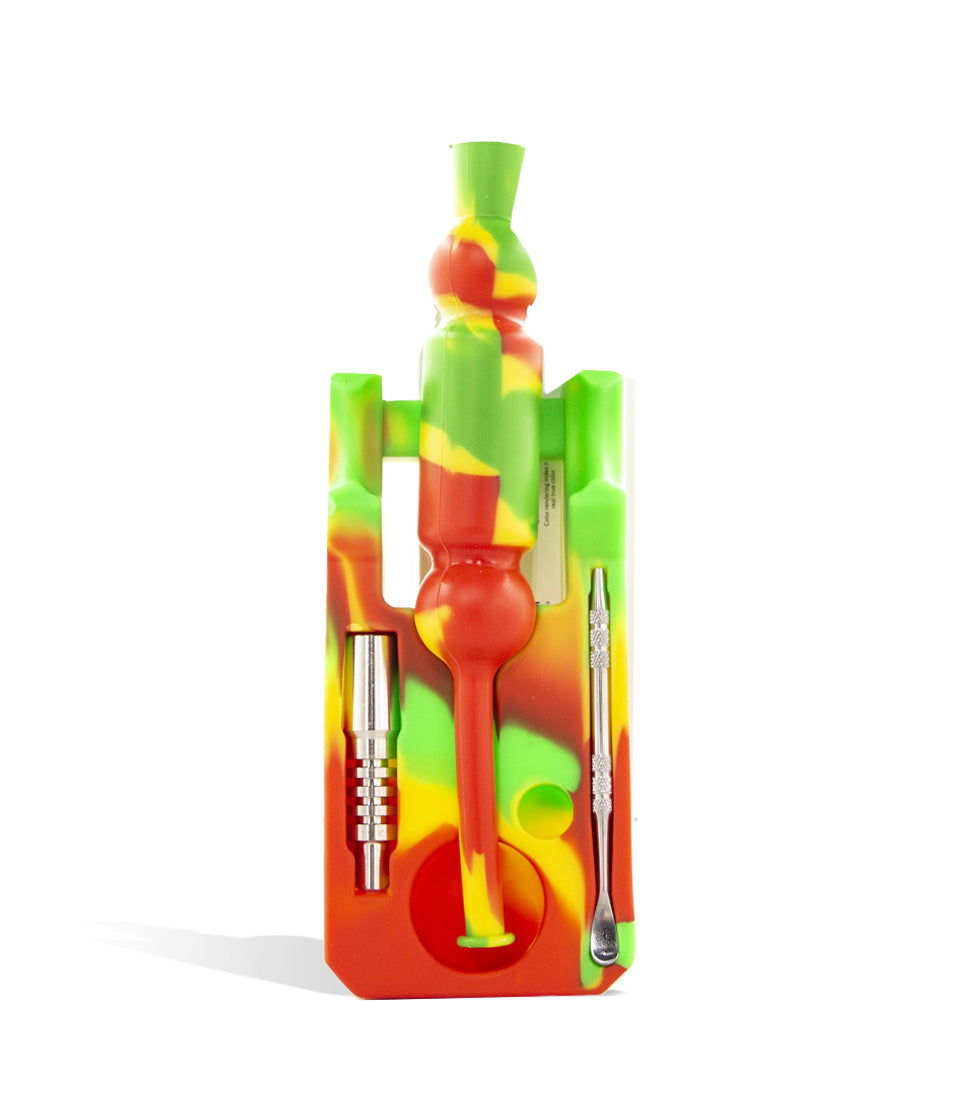 Red/Green/Yellow 14mm Silicone Nectar Straw Set with 14mm Ti Tip on white studio background