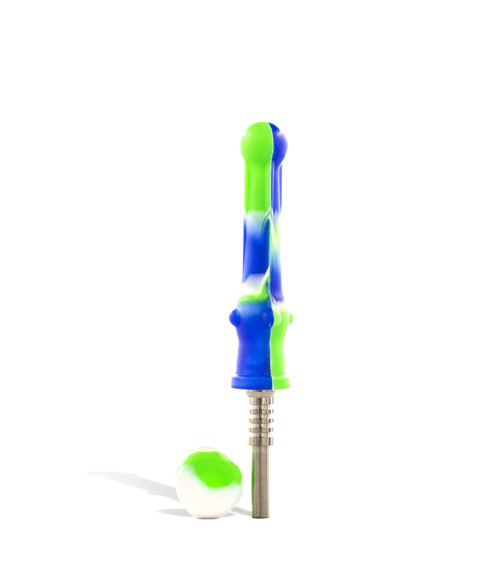 Blue Green 14mm Silicone Nectar Straw with Ti Tip on white studio background