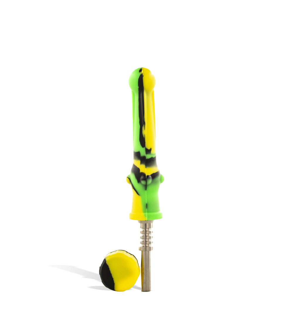 Yellow Green White 14mm Silicone Nectar Straw with Ti Tip on white studio background14mm Silicone Nectar Straw with Ti Tip on white studio background