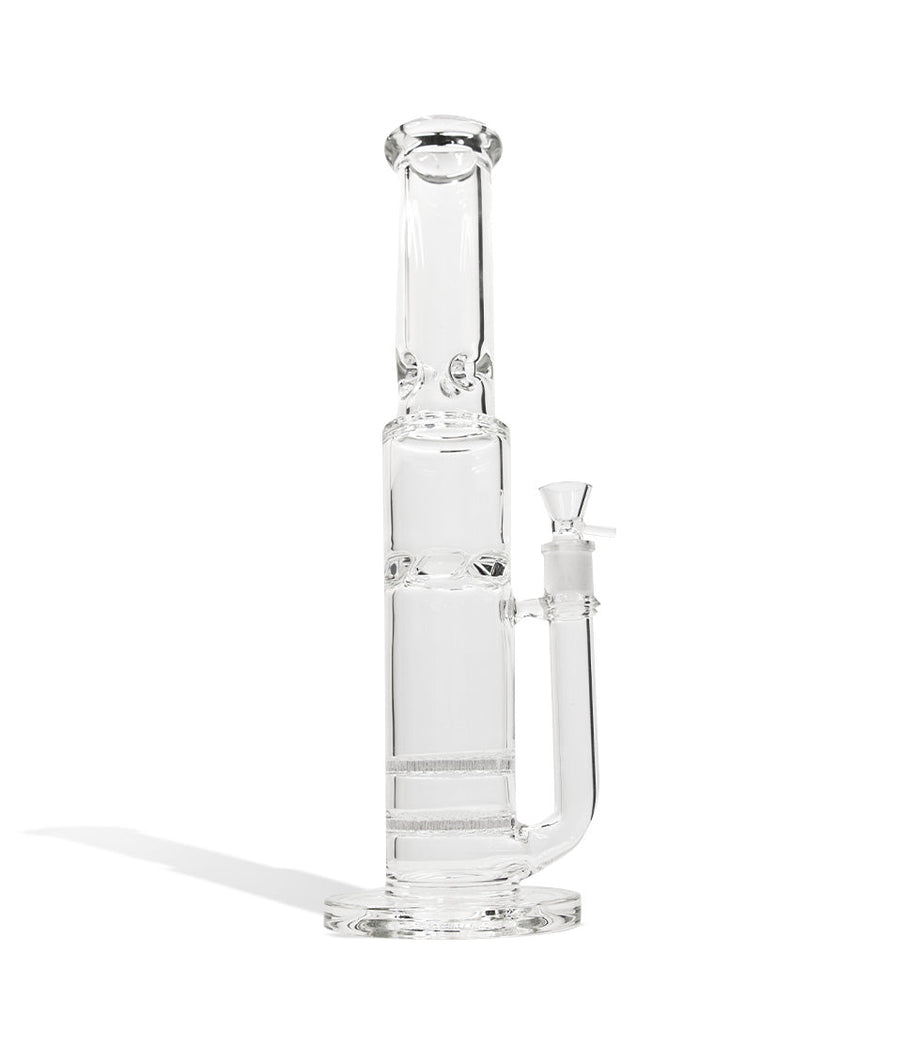 16 Inch Clear Waterpipe with Dual Honeycomb Percs and 18mm Bowl on white background
