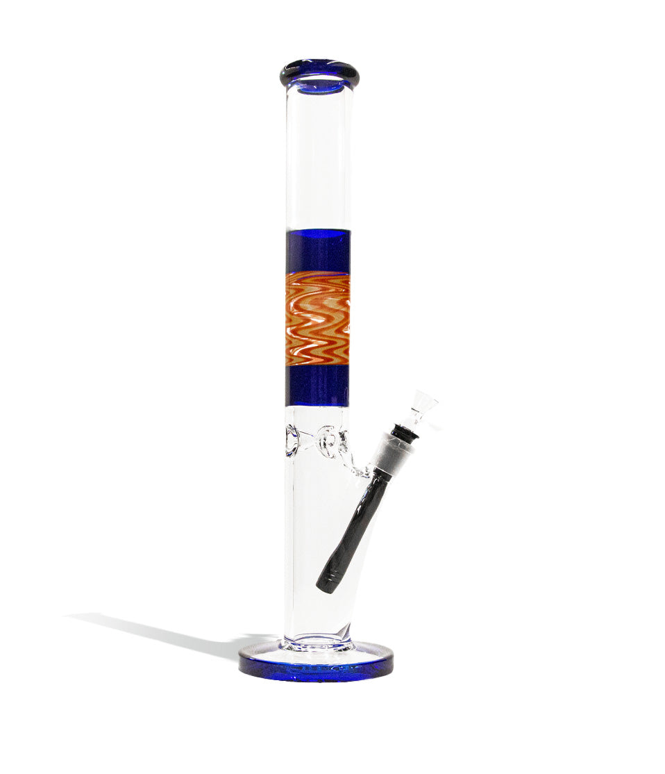 Blue 18 Inch 7mm Thick Straight Waterpipe with Swirled Color on white studio background