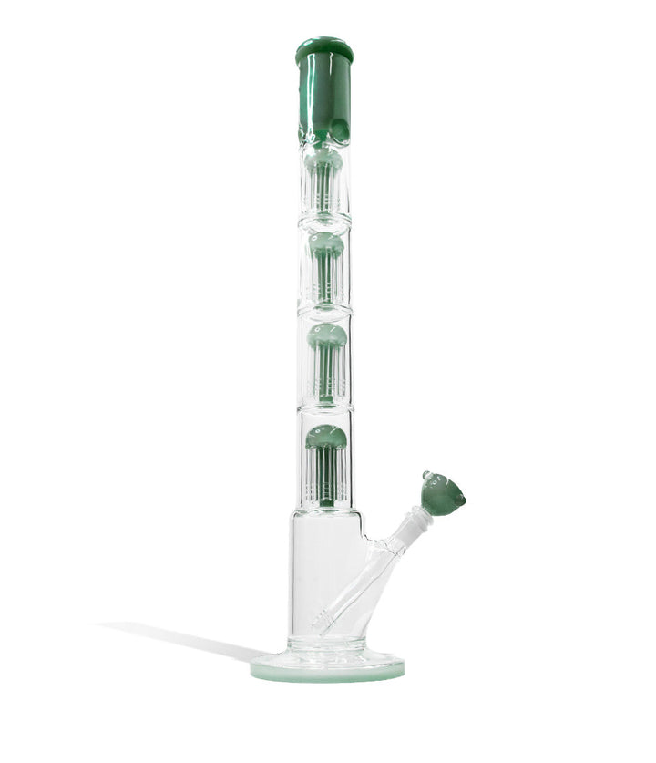 Jade Green 24 Inch Quad Perc Waterpipe with Color Matched Base and Mouthpiece on white background