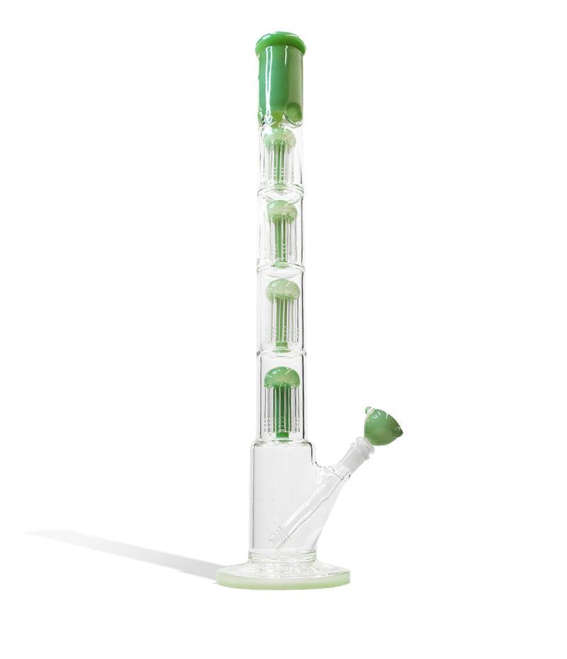 Green 24 Inch Quad Perc Waterpipe with Color Matched Base and Mouthpiece on white background