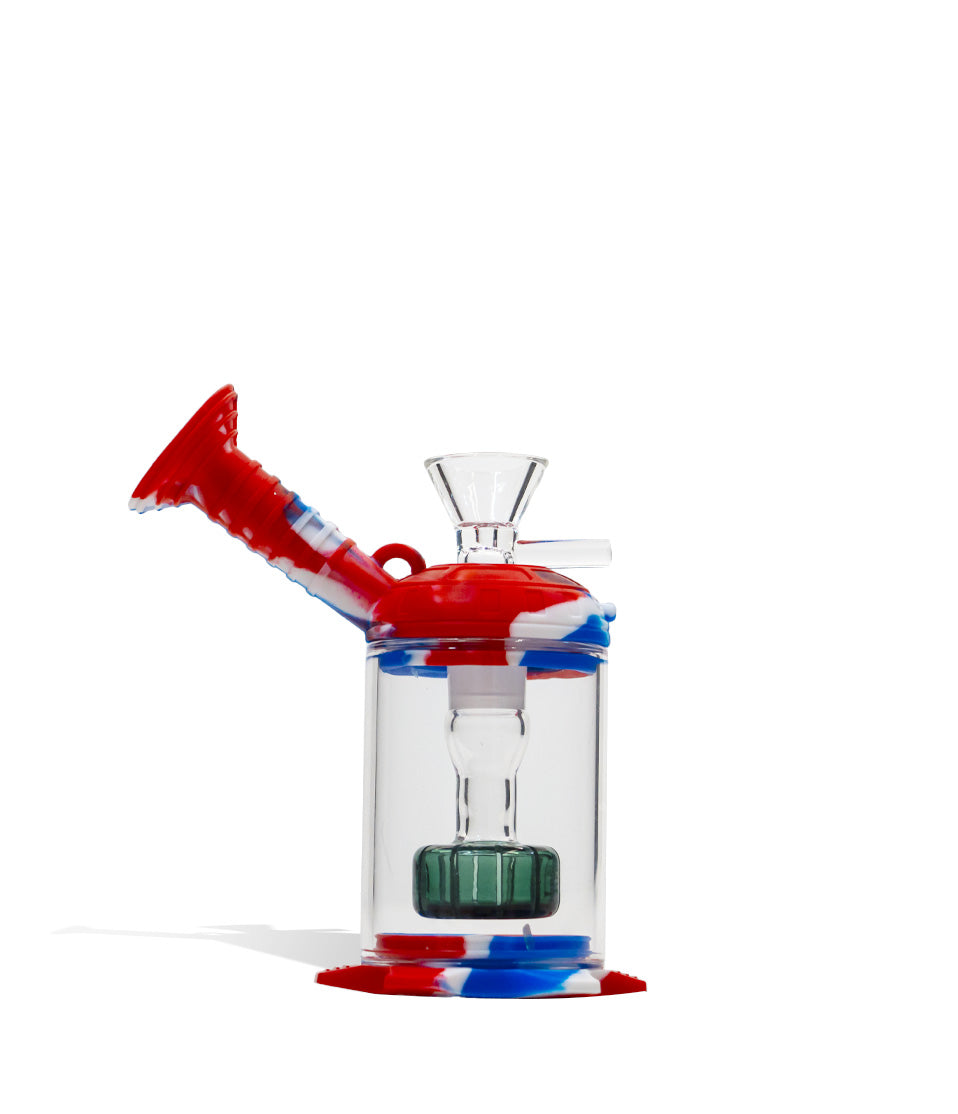 Red/Blue 4 inch Silicone Oil Rig with Glass Perc on white studio background