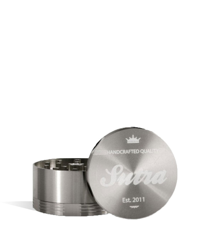 Silver Sutra Vape Aluminum 4 Piece 65mm Grinder on white studio background