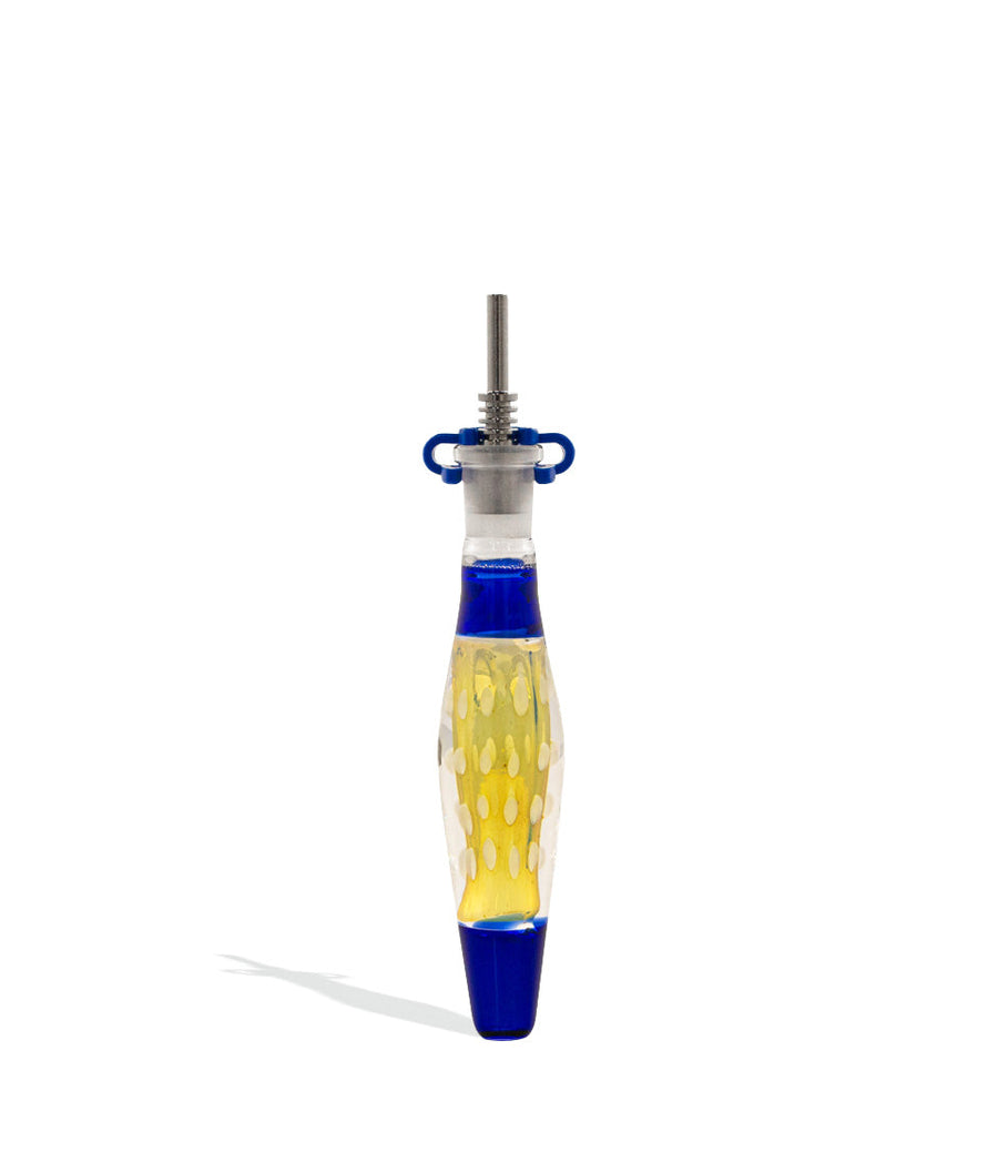 Blue 5 inch Boro Glass Lava Lamp Nectar Straw with 10mm Titanium Tip on white background