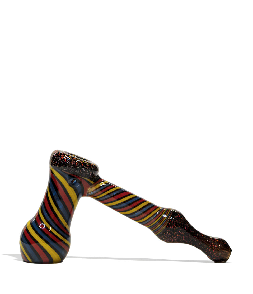 Yellow, Red, Blue 5 inch Premium Bubbler with Dicro Color and Stripe Design on white background