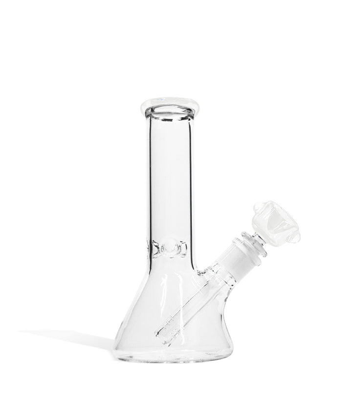 White 8 inch Beaker Water Pipe with Ice Pinch and Colored Bowl on white background
