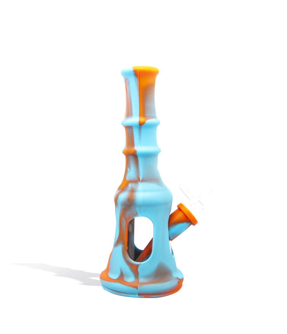 Blue/Orange 8 inch Silicone Waterpipe with Glass Body on white background