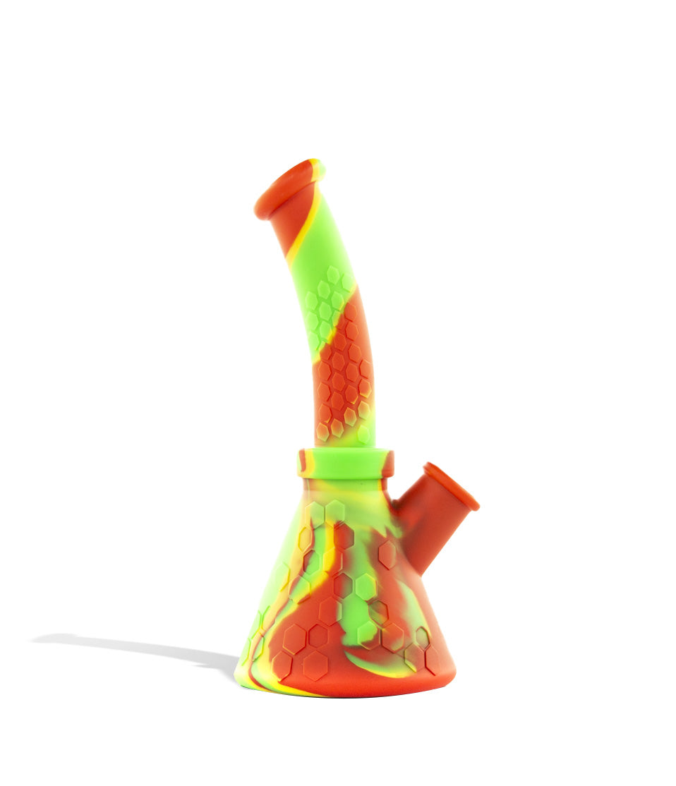 Red/Green 8 inch Silicone Waterpipe with Silicone Downstem and Glass Bowl on white background