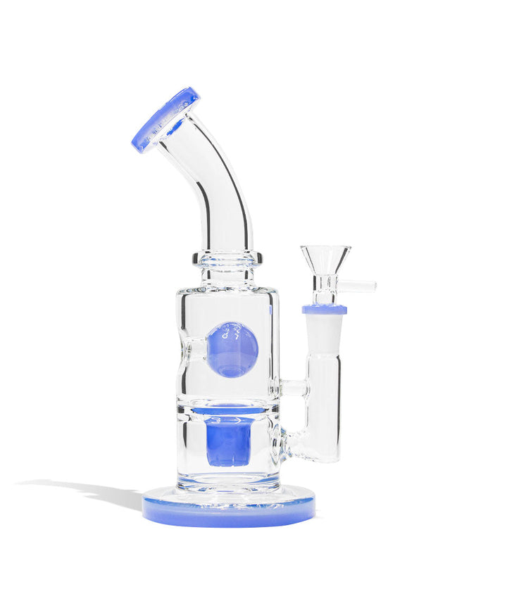 Jade Blue 8 Inch Water Pipe with Matching Mouthpiece, Base, and Percs on white studio background