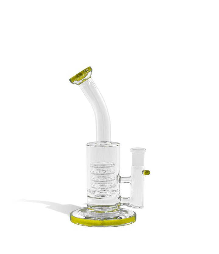 Yellow 8 Inch Waterpipe with 14mm Funnel Bowl on white studio background