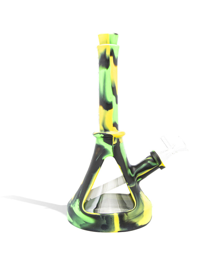 Green/Black/Yellow 9 inch Silicone Waterpipe with Glass Body on white background