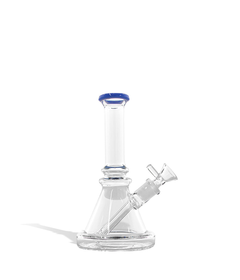 Blue 7 inch 5mm Thick Glass Banger Hanger with Funnel Bowl on white studio background