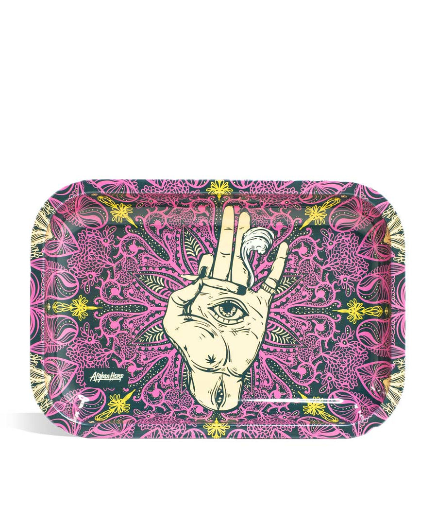 Afghan Hemp Rolling Tray with Magnetic Lid, Rolling Paper and Hemp Wick on white background