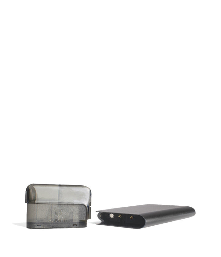 Black opened top view Suorin Air Plus Starter Kit on white studio background